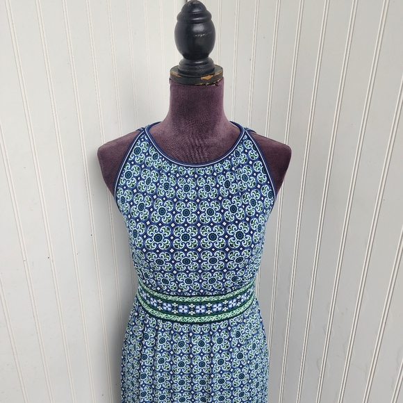 Max Studio Maxi Dress Sleeveless Blue Green Tile Print Womens Stretch Sz S - Picture 2 of 15